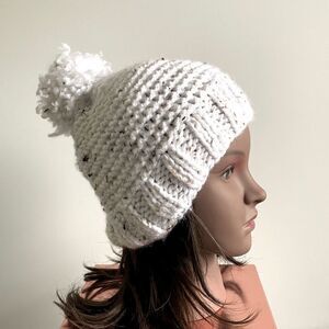 Handmade knit pom pom hat
